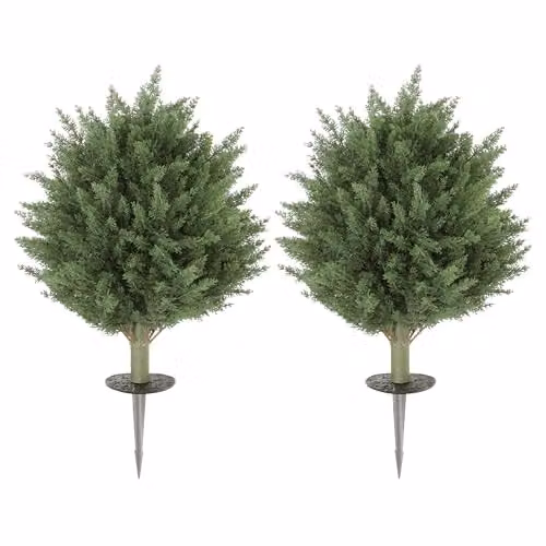 HOMCOM Set of 2 Green Artificial Cypress Topiary Trees, UV Resistant, Height: 60 cm, Width: 40 cm, Depth: 40 cm – 1
