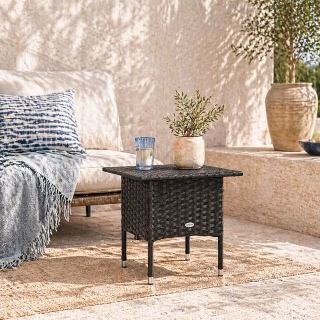 Wyld Haus Varilu Black Rattan Style Outdoor Side Table