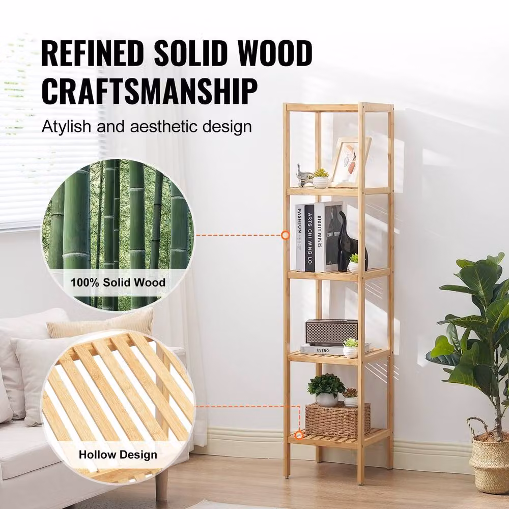 VEVOR 5-Tier Natural Bamboo Standing Shelving Unit in Brown – 3