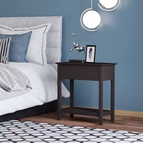 HOMCOM Retro Brown End Table with Flip Top and Storage Cabinet – 3