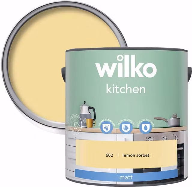 wilko Kitchen Matt Emulsion Paint, Yellow, 2.5 l