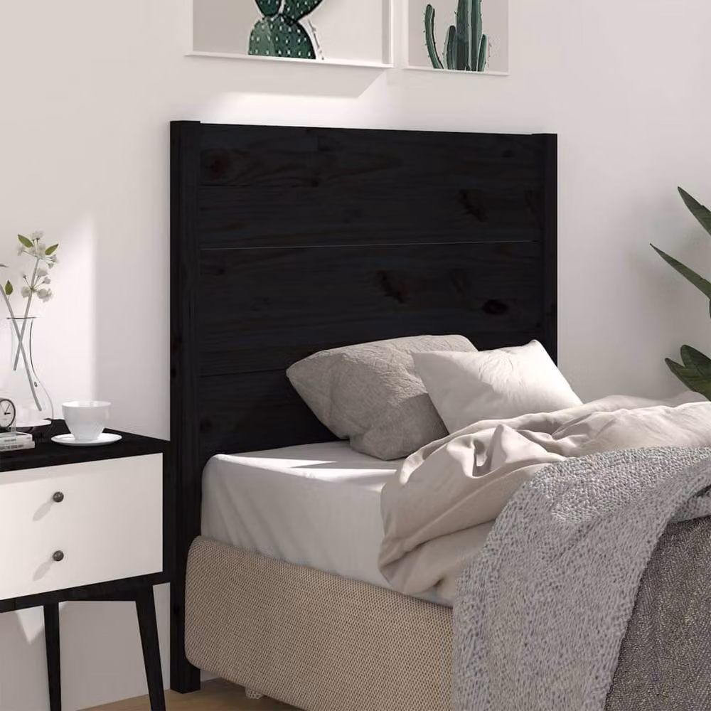 Berkfield Home Black Rustic Solid Pine Wood Headboard W/D/H: 96 x 4 x 100 cm – 2