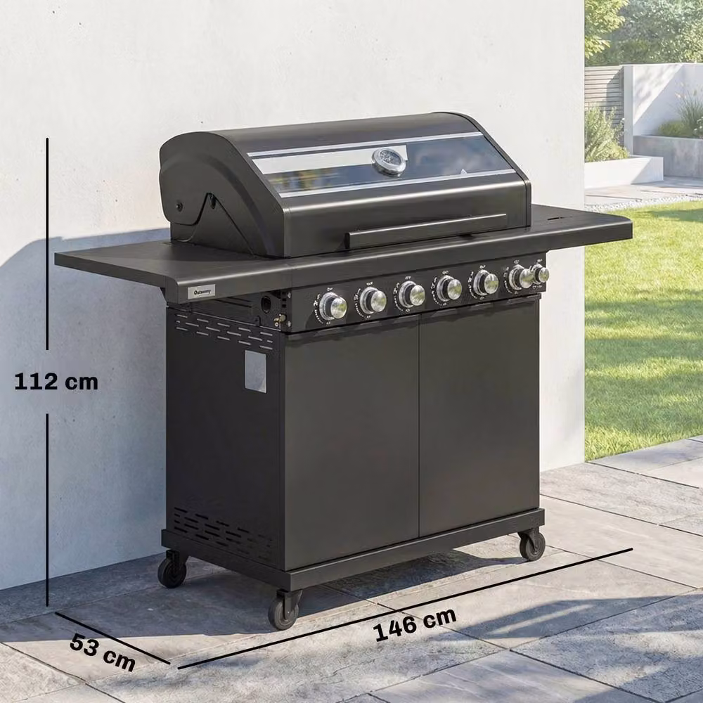 Outsunny 6+1 Burner Gas BBQ Grill with Warming Rack and Side Burner, Black – 3