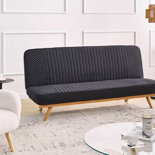 Wyld and Coco Black 2-Seater Fabric Click Clack Sofa Bed with Matt, W/D/H: 191 x 140 x 84 cm – 1