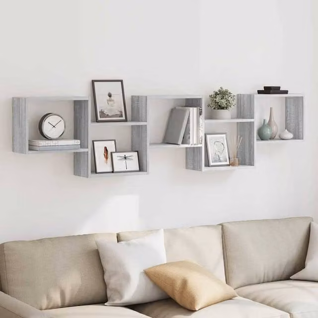 Berkfield Home Wall Mounted Cube Shelf with 5 Compartments in Grey Sonoma, W/D/H: 184 x 44 x 18 cm – 1