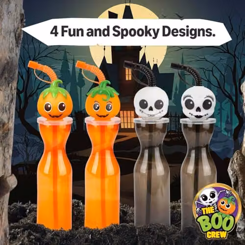The Boo Crew Halloween Drinking Bottle with Straw, Orange, 500ml – 4