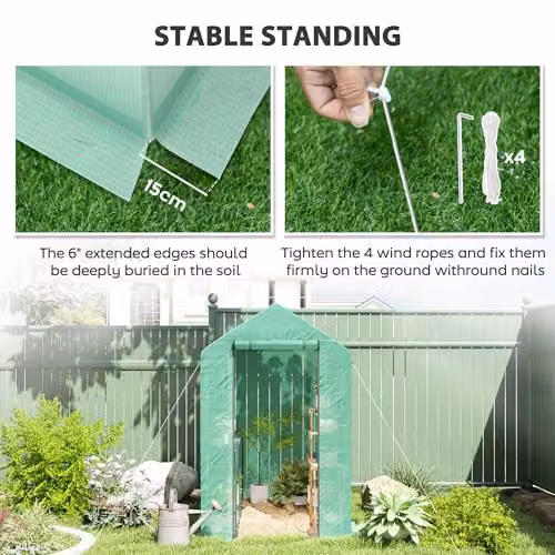 Outsunny Green Walk-in Greenhouse with 2 Tiers and 4 Shelves, W/D/H: 120 x 120 x 190 cm – 4