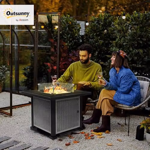 Outsunny Square Propane Gas Fire Pit Table, 50000 BTU, Grey, W/D/H: 81 x 81 x 64 cm – 2
