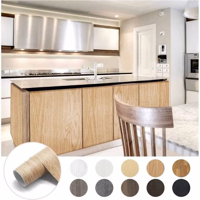 NESTLUNE Wood Effect Self Adhesive Vinyl Wrap in Natural Beige Sand and Brown, W: 100 cm, H: 15 cm
