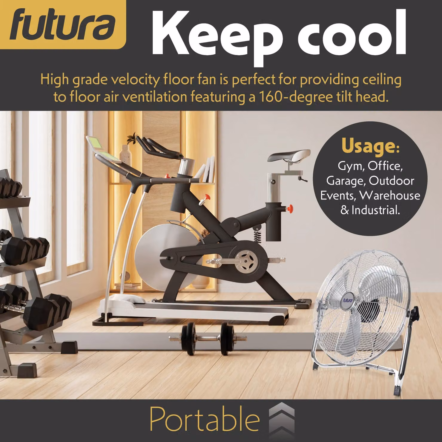 Futura Large 20 inch High Velocity Floor Fan in Silver with 3 Speeds and Oscillation – 2