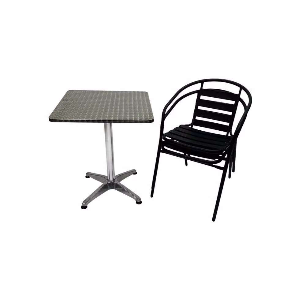 NESTLUNE Grey Powder Coated Aluminium Garden Bistro Set for Balcony and Terrace – 3