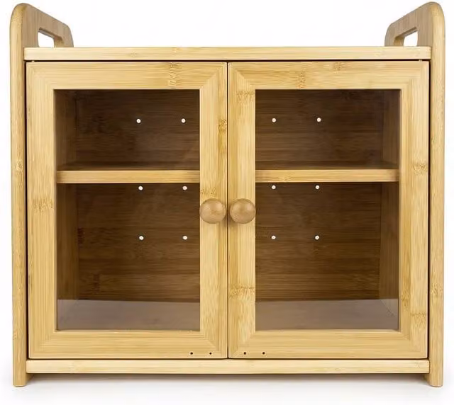 Toque 2-Tier Bamboo Bread Box with Acrylic Door, Natural Brown, 20L