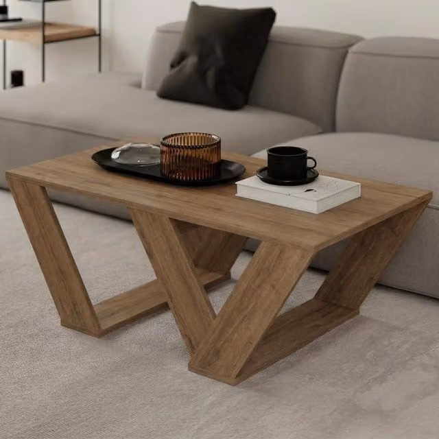 Decortie Pipra Rectangular Coffee Table in Brown Dark Oak Effect, W/D/H: 60 x 40 x 40 cm
