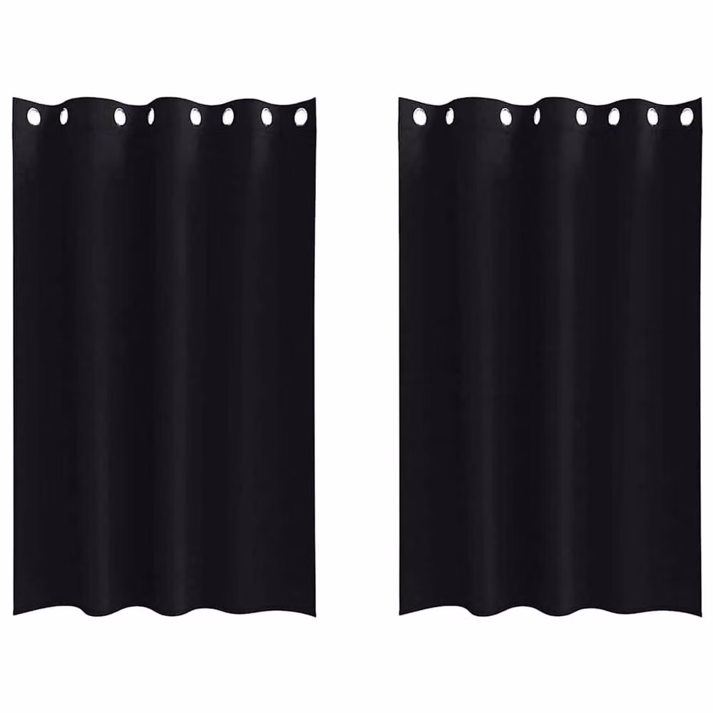 Berkfield Home Bright Black Polyester Eyelet Curtains, 2 Pack, W: 140 cm, H: 175 cm – 2