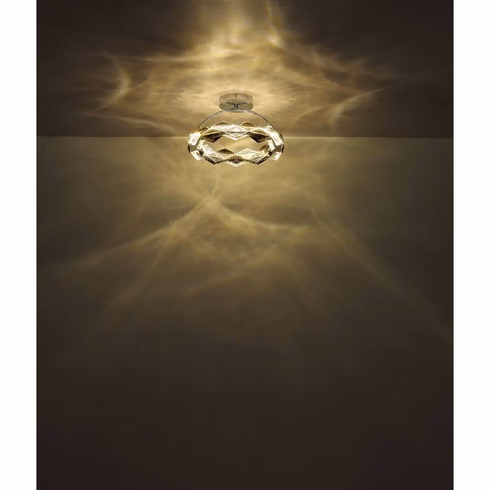 Globo Lighting Karilion LED Semi Flush Ceiling Light in Chrome and Grey with Smoke Crystal, Height: 37 cm – 3