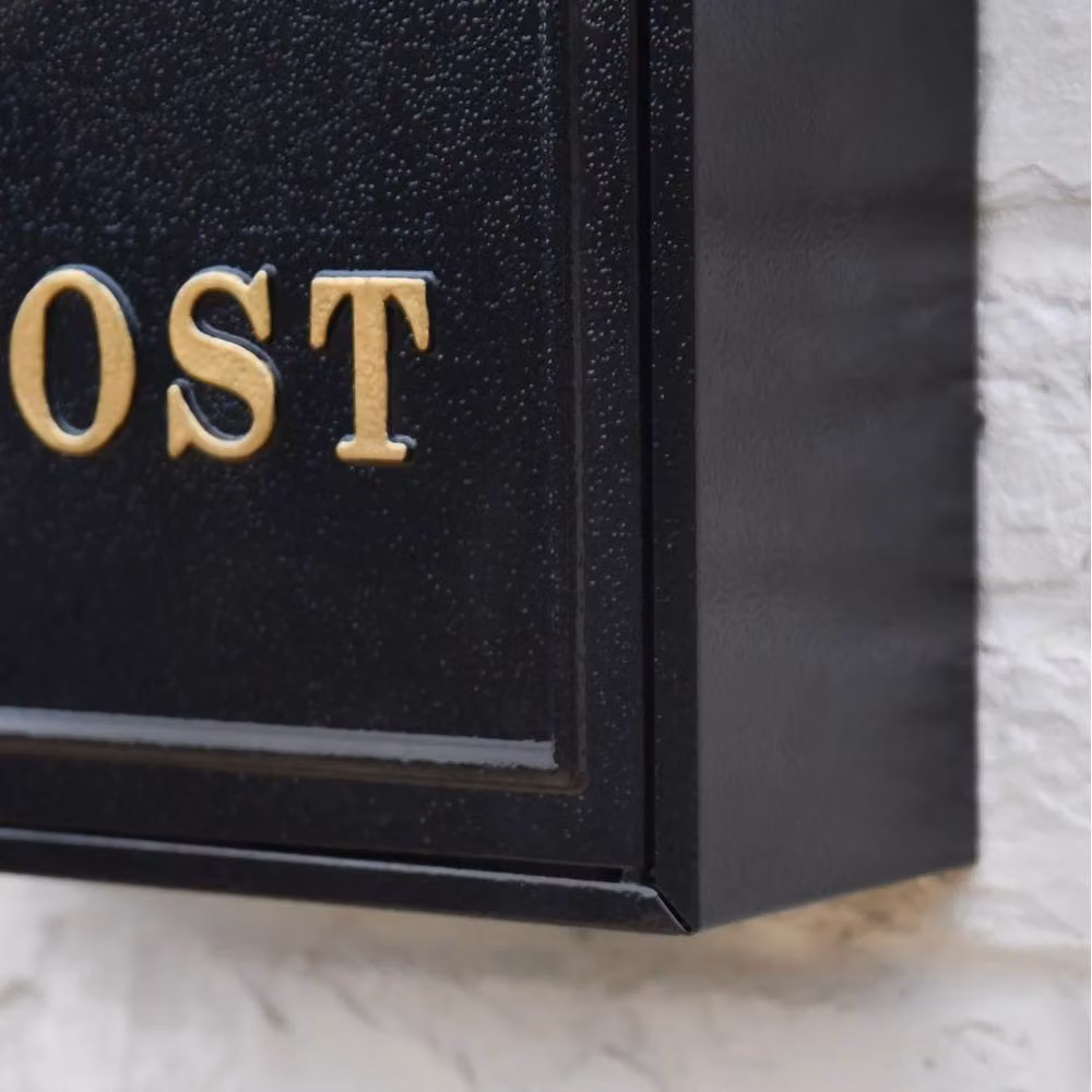 NESTLUNE Black Wall Mounted Post Box with Gold Text – 5