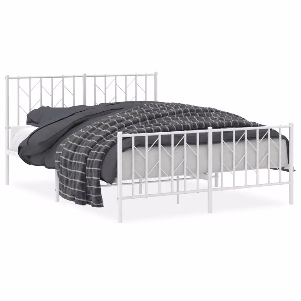 Berkfield Home Metal Bed Frame with Footboard, White, W/D/H: 140 x 190 cm – 2