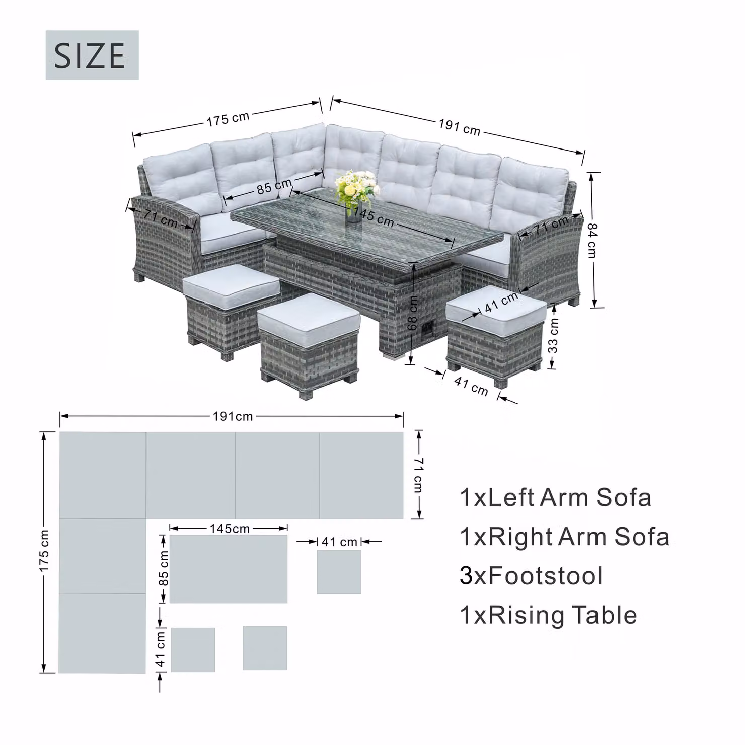 Direct Wicker 8-Seater Premium Aluminium Garden Sofa Set with Rising Table in Grey – 3