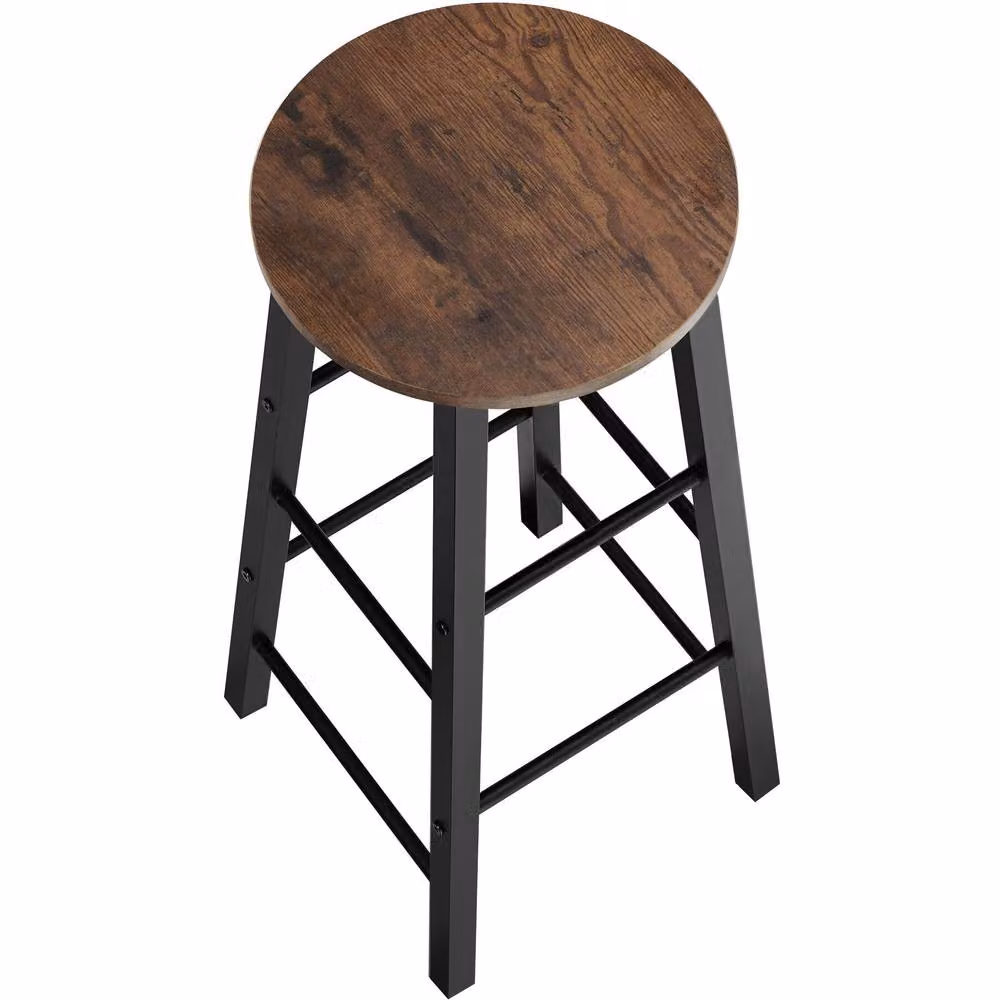 tectake Keynes Industrial Set of 4 Bar Stools in Brown and Black Wood and Metal – 2