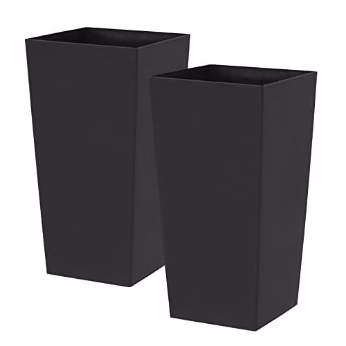 Simpa Milano Grande 27L Square Planter Pot Set of 2, Black, H 51 cm x W 26.5 cm x D 26.5 cm