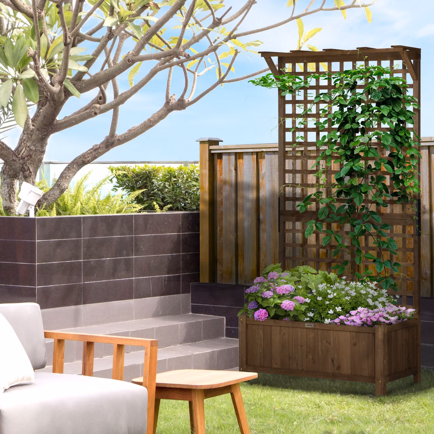 Outsunny 2 Piece Brown Wooden Raised Bed Set with Trellis and Drainage Holes for Vegetables and Flowers, W/D/H: 183 x 90 x 45 cm – 8