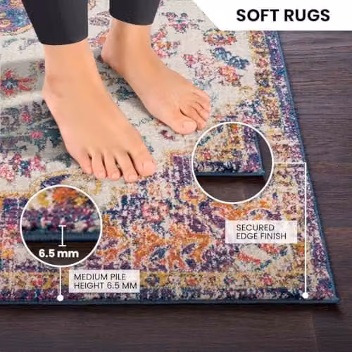 Livabliss Asmara Vintage Boho Style Multicolour Rug, W/D/H: 90 x 60 x 0.6 cm – 7