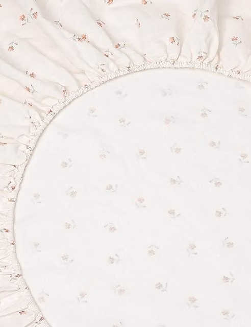 Piglet In Bed Pearl Floral Printed Linen Rich Fitted Sheet, White, W: 180 cm x D: 200 cm