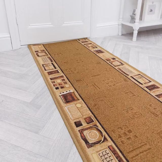 runrug Jena Hallway Runner Rug in Beige, Non-Slip and Hardwearing, W: 80 cm, L: 360 cm – 1