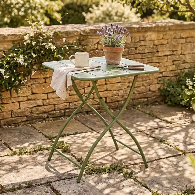 Square Metal Garden Bistro Folding Table in Moss Green, W/D/H: 60 x 60 x 60 cm