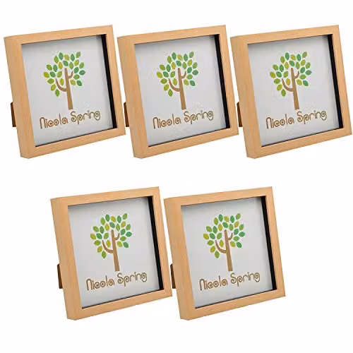 Nicola Spring Pack of 5 Modern Square 3D Shadow Box Photo Frames in Light Wood, Beige and Brown, W/D/H: 20 x 20 x 3.5 cm
