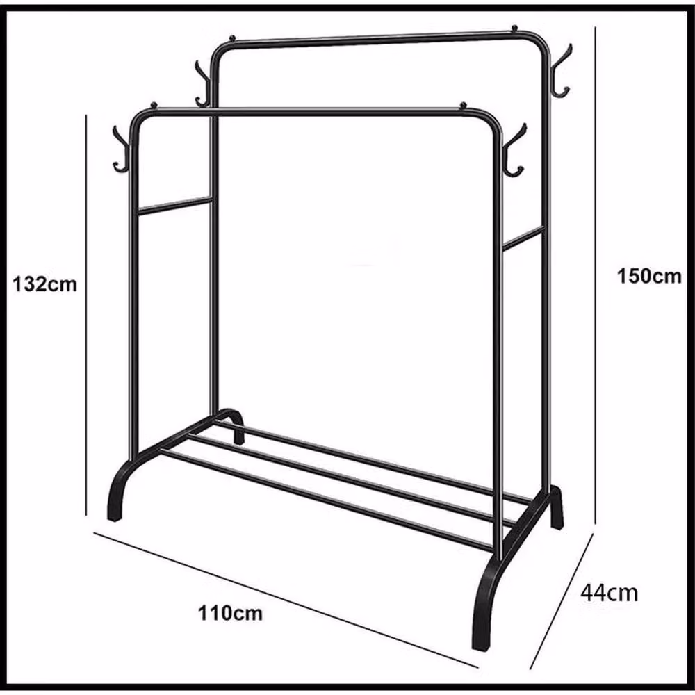 NESTLUNE Heavy Duty Metal Double Rail Clothes Garment Hanging Rail in Black – 2