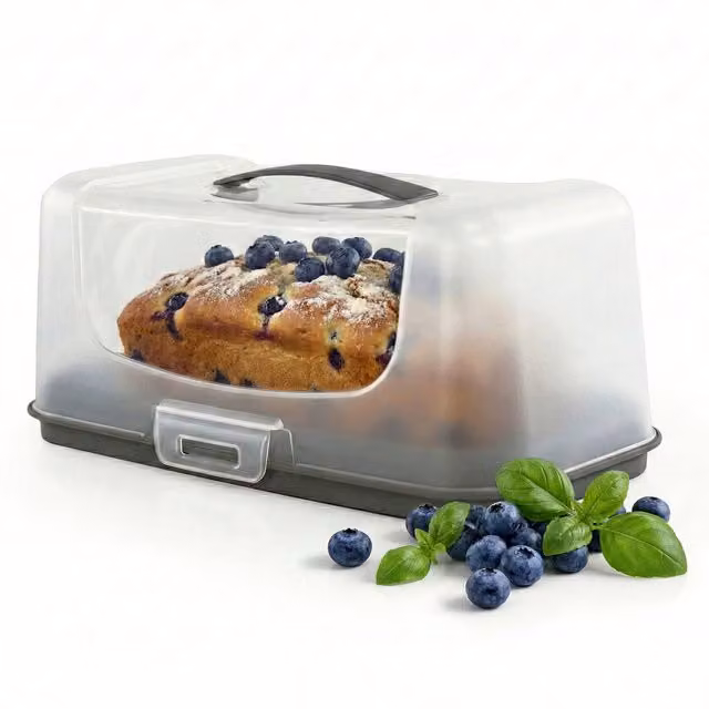 GEEZY Airtight and Leakproof Rectangular Cake Carrier with Handle, Grey and Transparent Plastic