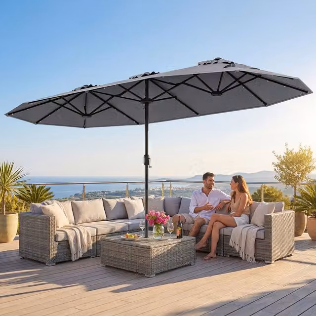 COSTWAY Double-Sided Grey Polyester Patio Umbrella