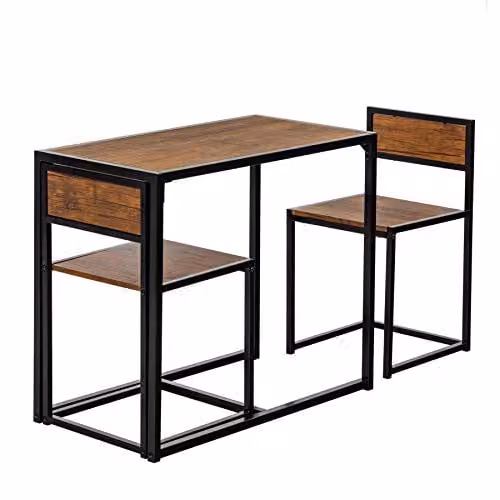 Harbour Housewares Brown and Black 2 Seater Compact Dining Set with Table and 2 Chairs – 4