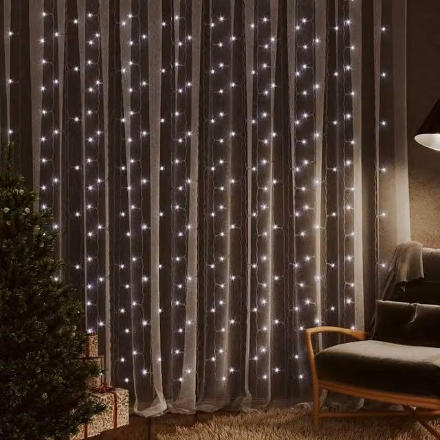 Berkfield Home LED Curtain Fairy Lights, 300 LEDs, Cool White, USB Powered – 1