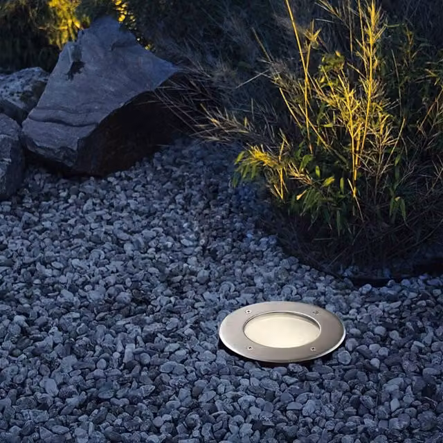 Eglo Lamedo Stainless Steel Integrated LED Outdoor Recessed Ground Light in Silver, Diameter: 10 cm