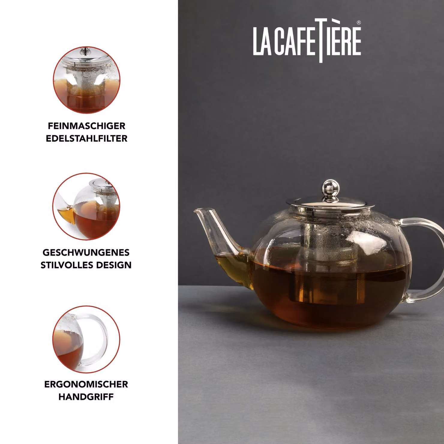 La Cafetiere Izmir Glass Loose Leaf Teapot with Infuser, Transparent, 1.4 l – 3