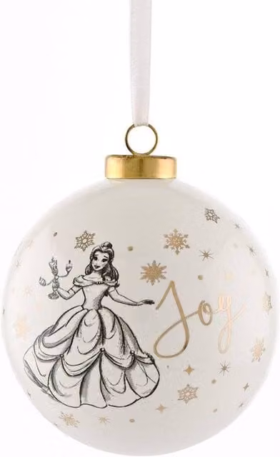 Disney Ceramic Belle Round Christmas Bauble in Multicolour