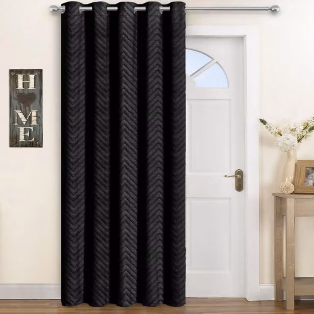 Velosso Black and Grey Thermal Insulating Fabric Panel Curtain with Eyelets