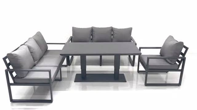 Fimous Dark Grey Aluminium Outdoor Garden Furniture Set with Adjustable Rising Lifting Dining Table