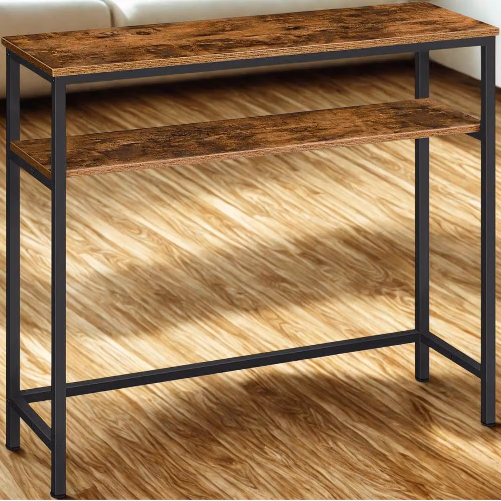 FURNOS 2 Tier Slim Hallway Console Table with Adjustable Shelves, Brown, W/D/H: 80 x 24 x 80 cm – 5