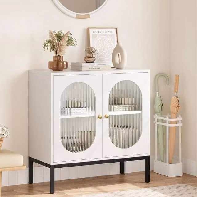 VOGREX Modern Freestanding Sideboard Storage Cabinet and Kitchen Cupboard in White