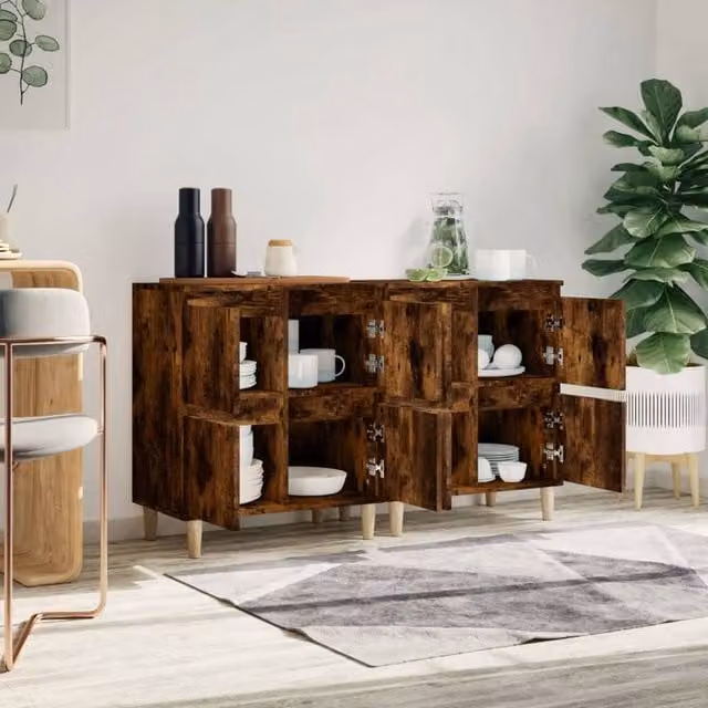 Berkfield Home Set of 2 Smoked Oak Sideboards in Brown, W/D/H: 60 x 35 x 70 cm – 1
