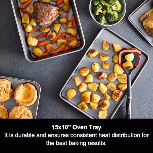 Morphy Richards Non-Stick Rectangular Oven Tray and Roasting Tin Set, Grey – 2