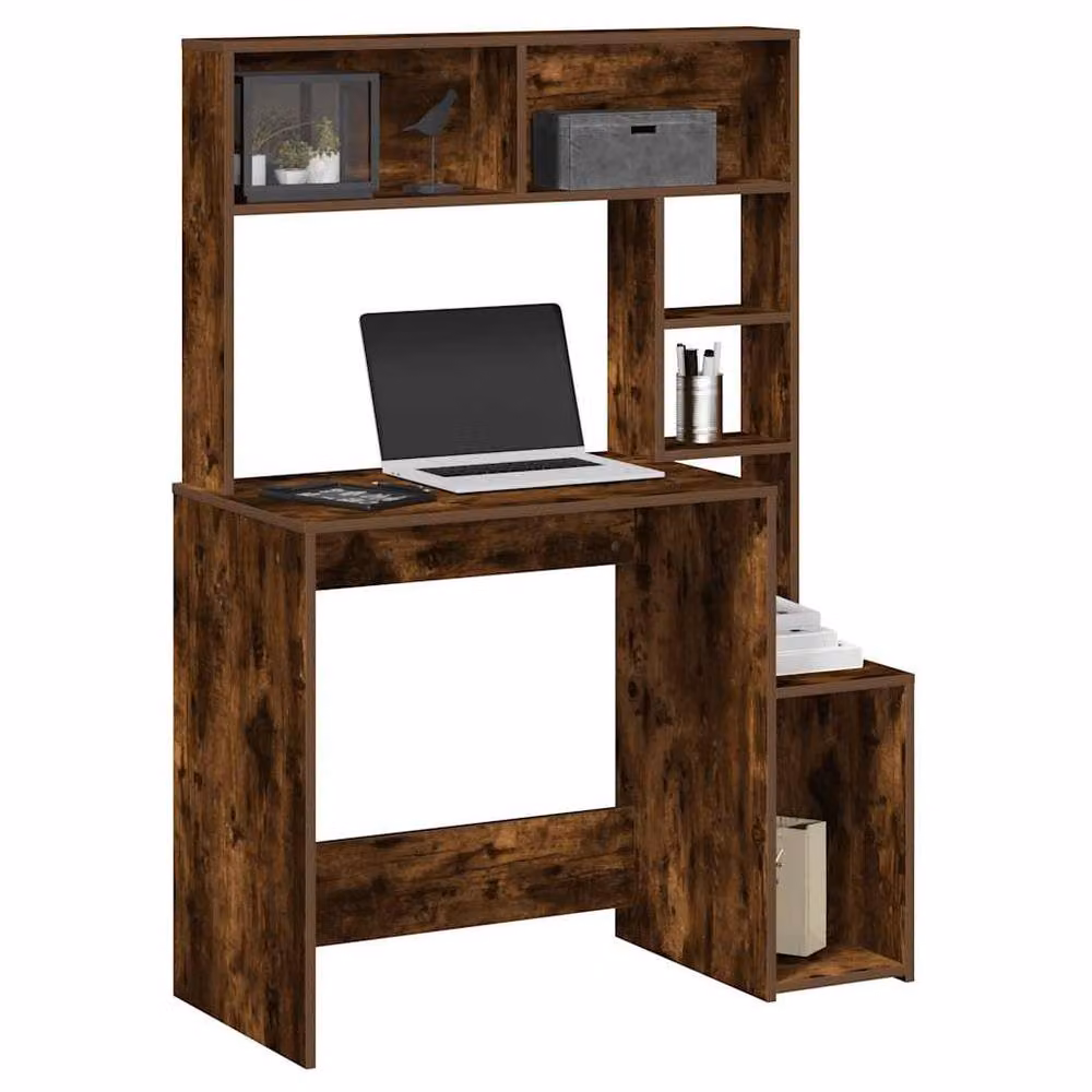 Berkfield Home Computer Desk with Shelves in Smoked Oak Brown, W/D/H: 100 x 45 x 140 cm – 2