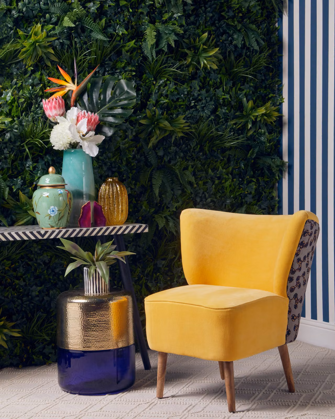 Fifty Five South Orsina Yellow Print Chair with Mango Wood Frame and Padded Fabric Cushion – 3