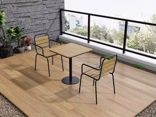 Vente-unique Set of 2 Stackable Modern Garden Chairs in Black Metal and Composite – 1