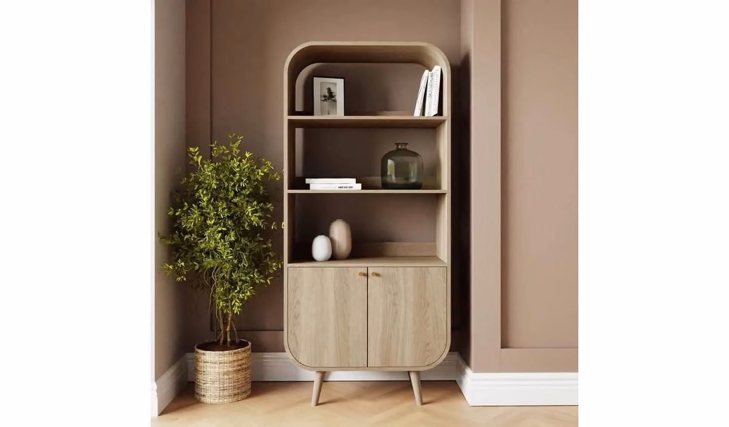 GFW Vionna 2 Door Sideboard in Natural with Open Shelves and Gold Accents, W/D/H: 175.0 x 31.8 x 80.5 cm