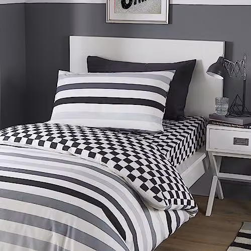 Bedlam Reversible Striped Duvet Cover and Pillowcase Set in Black, White and Grey, W/D/H: 200 x 200 cm – 2
