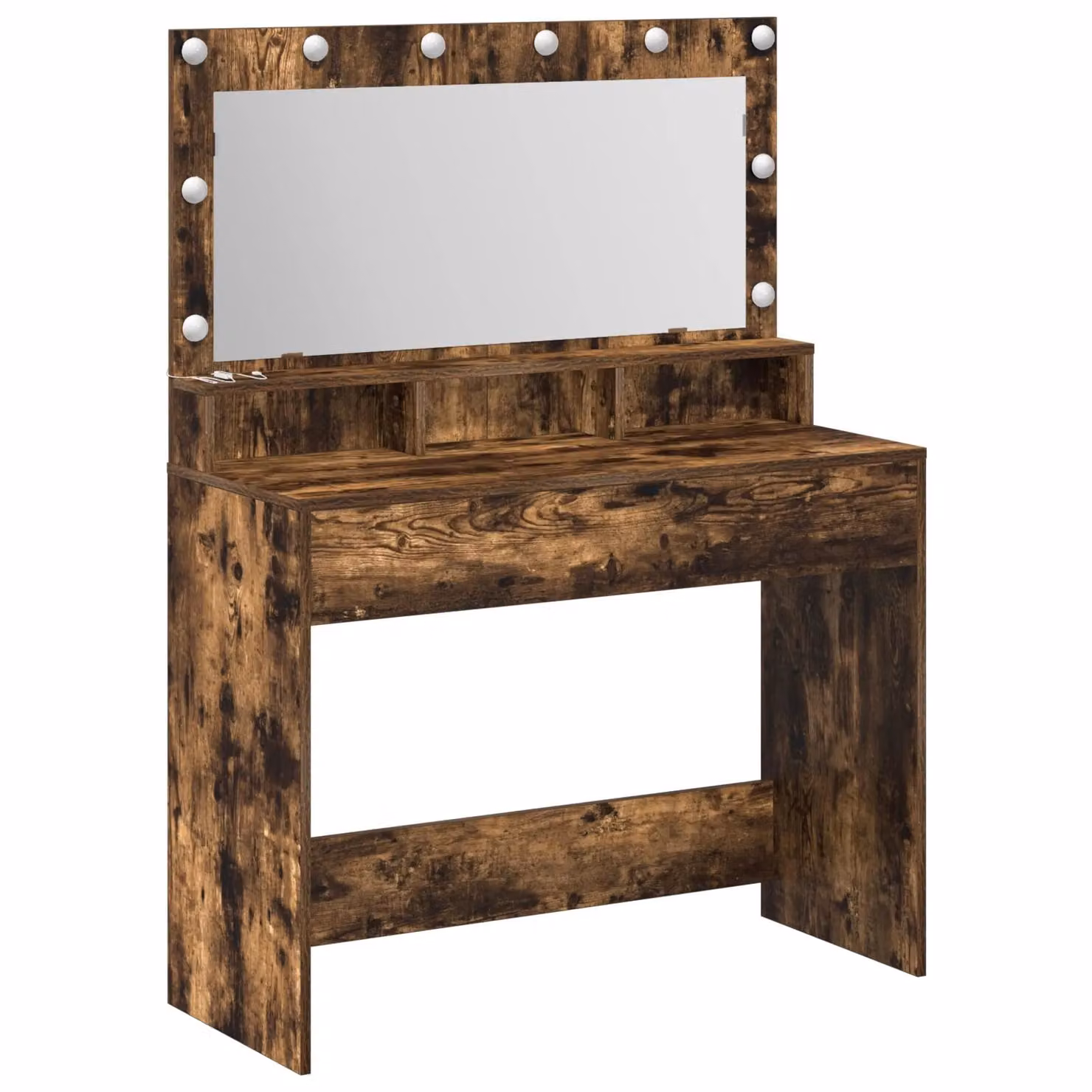 Berkfield Home Makeup Table with Hollywood LED Lights in Smoked Oak Brown, W/D/H: 100 x 41 x 135 cm – 2